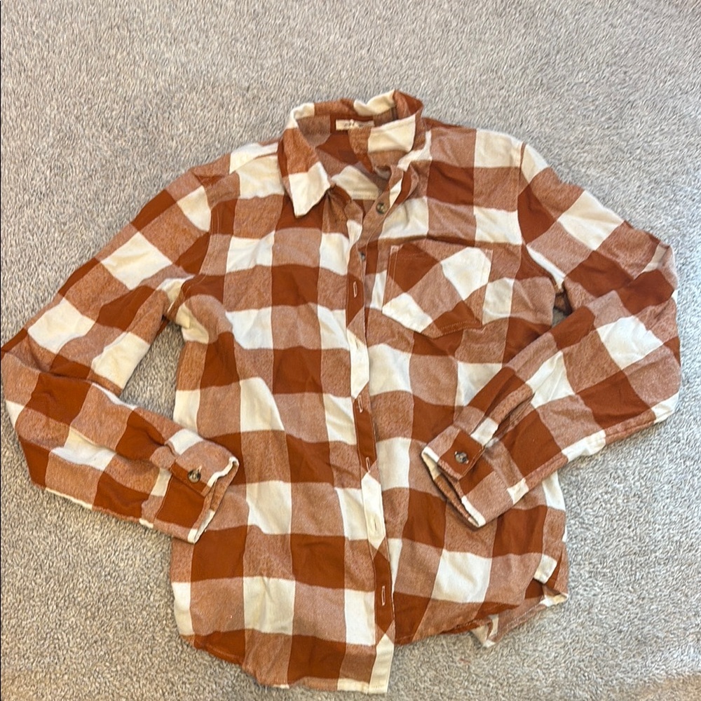 Maurices Tan and Cream Plaid Top